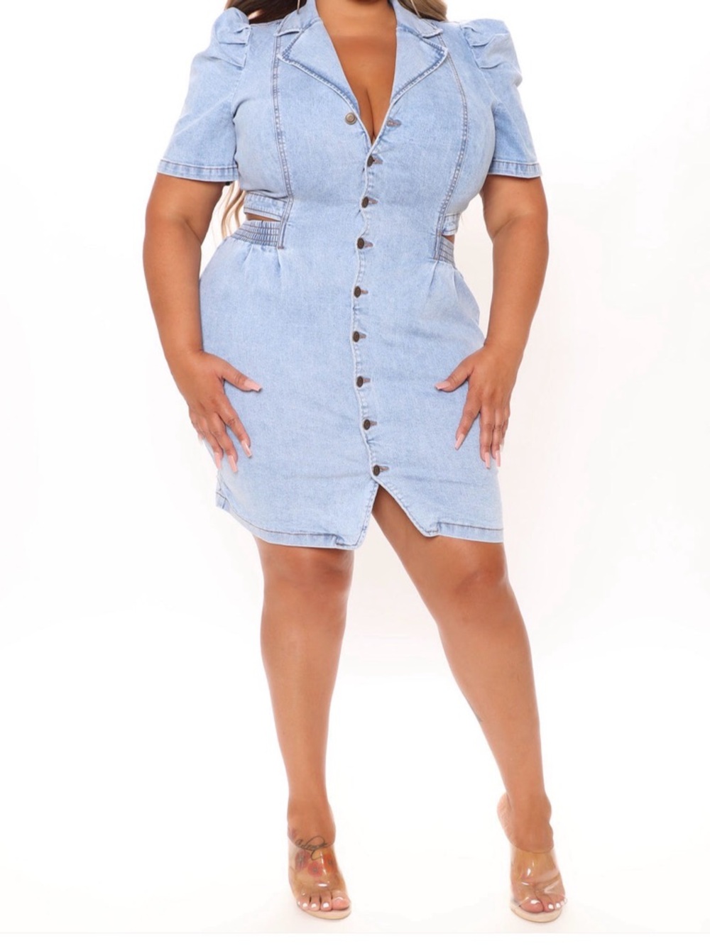 Fashion Nova Light Blue Denim Button-Front Midi Dress - Picture 3 of 3